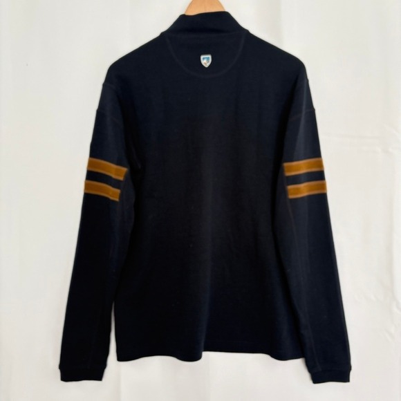 KUHL Mens Merino Wool 1/4 Zip Pullover Sweater Size M Navy Brown Stripe - Picture 4 of 7